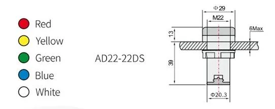 Panel Mount Red Blue Green Yellow White 22mm Signal Lamp AC/DC 230V LED Indicator