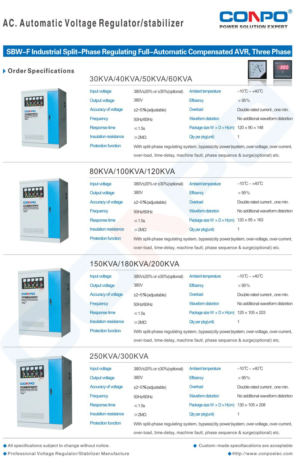 SBW-F-200kVA 3phase Split-Phase, Industrial-Grade Compensated Voltage Stabilizer/Regulator